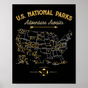 63 Nationalparks Karte US Park Retro Vintage Campi Poster