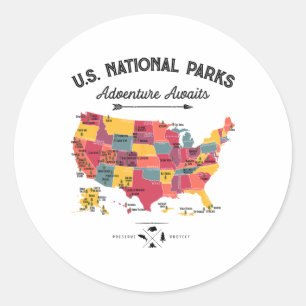 63 Nationalparks Karte US Park Retro Vintage Campi Runder Aufkleber