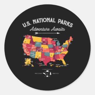 63 Nationalparks Karte Us Park Retro Vintage Campi Runder Aufkleber
