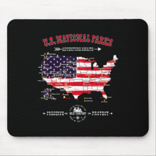 63 Nationalparks Karte - Vintage Amerikanische Fla Mousepad
