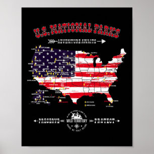 63 Nationalparks Karte - Vintage Amerikanische Fla Poster