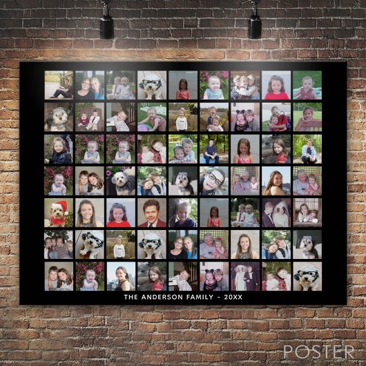 63 Square Foto Collage Grid mit Text - schwarz Poster