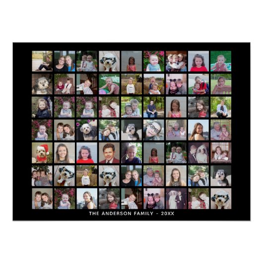 63 Square Foto Collage Grid mit Text - schwarz Poster (Vorderseite)