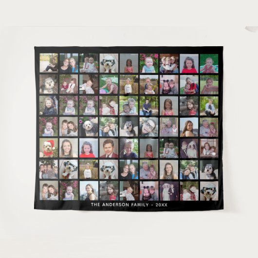 63 Square Foto Collage Grid mit Text - schwarz Wandteppich (Vorderseite (Horizontal))