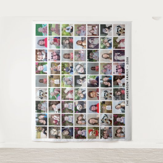 63 Square Foto Collage Grid mit Text - weiß Wandteppich (Vorderseite)