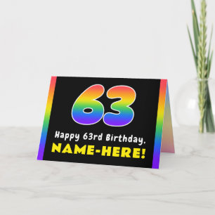 63rd Birthday: Colorful Rainbow # 63, Custom Name Karte