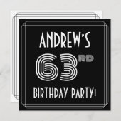 63rd Birthday Party: Art Deco Style w/ Custom Name Einladung (Vorne/Hinten)