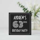 63rd Birthday Party: Art Deco Style w/ Custom Name Einladung (Stehend Vorderseite)