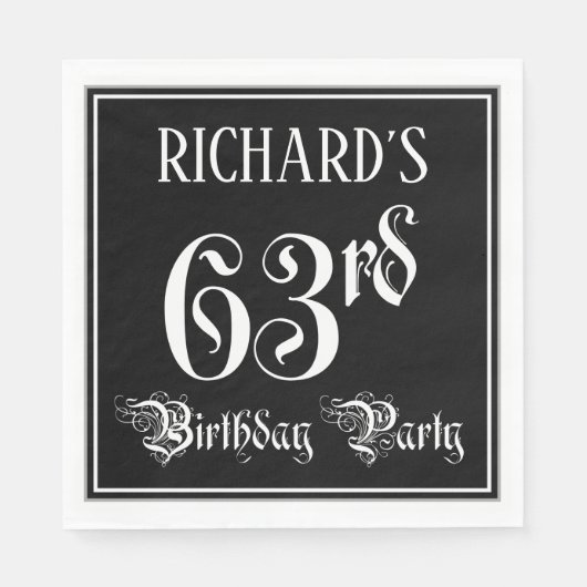 63rd Birthday Party — Fancy Script + Custom Name Serviette (Vorderseite)