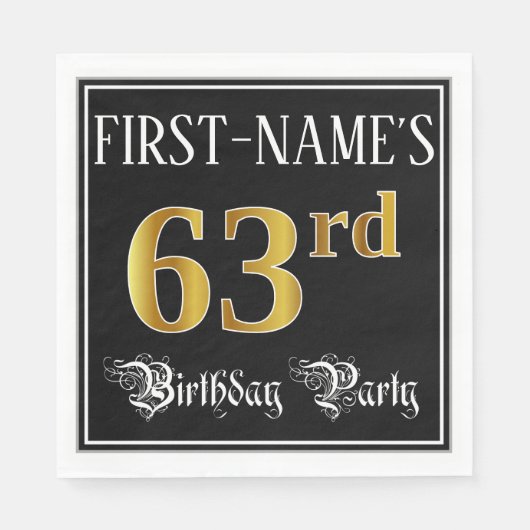 63rd Birthday Party — Fancy Script, Faux Gold Look Serviette (Vorderseite)