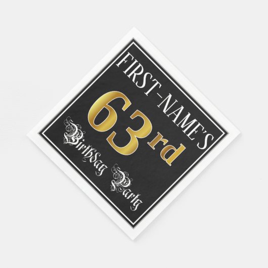 63rd Birthday Party — Fancy Script, Faux Gold Look Serviette (Ecke)