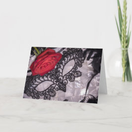 6418-Rote Rose mit Schwarzer Maskenmaske Karte