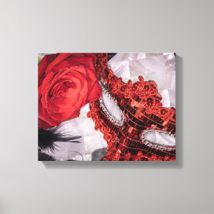 6439-Rote Rose mit Maskenmaske Leinwanddruck