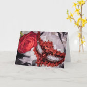 6439-Rote Rose mit Roter Maskenmaske Karte (Gelbe Blume)