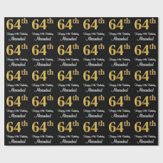 64. Geburtstag: Elegante Luxuriöse Imitate Gold Lo Geschenkpapier (Flach)