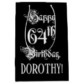 64. Geburtstag: Extravagant, Elegantes Script + In Mittlere Geschenktüte (Vorderseite)