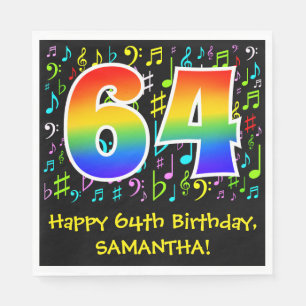 64. Geburtstag - Farbige Musiksymbole, Regenbogen  Serviette