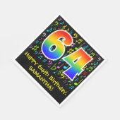 64. Geburtstag - Farbige Musiksymbole, Regenbogen Serviette (Ecke)