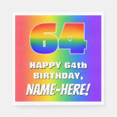 64. Geburtstag: Farbiges, lustiges Regenbogenmuste Serviette (Vorderseite)