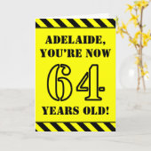 64. Geburtstag: Fun Stencil Style Text, Individuel Karte (Gelbe Blume)