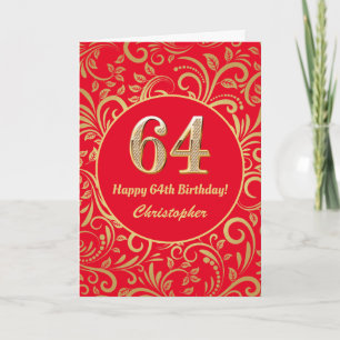 64. Geburtstag Muster Rot und Gold Floral Karte