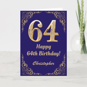 64. Geburtstag Navy Blue und Gold Glitzer Frame Karte