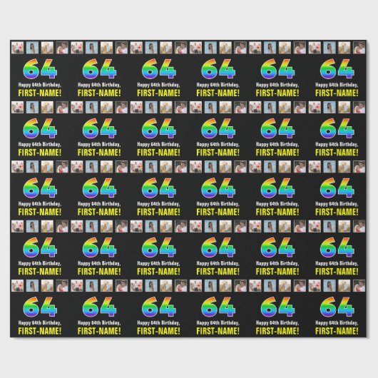 64. Geburtstag: Regenbogen "64"; benutzerdefiniert Geschenkpapier (Flach)