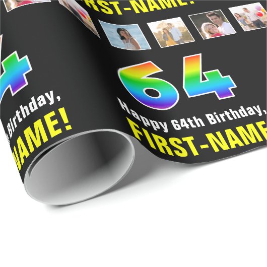 64. Geburtstag: Regenbogen "64"; benutzerdefiniert Geschenkpapier (Rolleneckpunkt)
