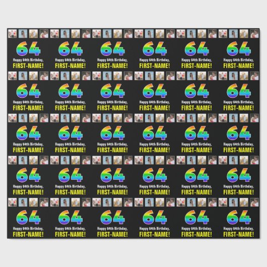 64. Geburtstag: Regenbogen "64"; benutzerdefiniert Geschenkpapier (Saum)