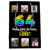 64. Geburtstag: Regenbogen "64", benutzerdefiniert Mittlere Geschenktüte (Vorderseite)