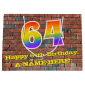 64. Geburtstag: Spaß, Graffiti-Inspiriert Regenbog Große Geschenktüte (Vorderseite)