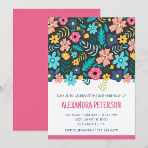 64. Geburtstagseinladungen Floral Pattern Pink Einladung