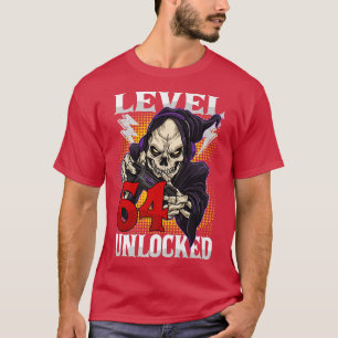 64. Geburtstagskelett des Gamers Stufe 64 Unverrie T-Shirt