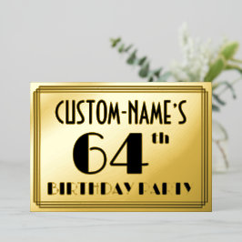 64. Geburtstagsparty — Art Deco Look "64" + Name Folieneinladung