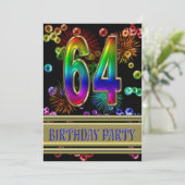 64. Geburtstagsparty Einladung mit Blasen (Stehend Vorderseite)