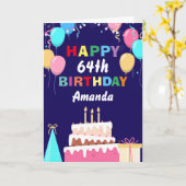 64. Happy Birthday Balloons Cake Navy Blue Karte (Gelbe Blume)