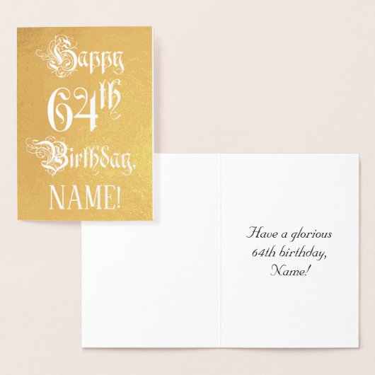 64 th Birthday: Elegant, Ornate Script; Custom Nam Folienkarte (Anzeige)