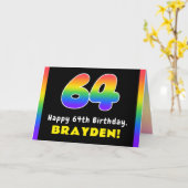 64th Birthday: Colorful Rainbow # 64, Custom Name Karte (Gelbe Blume)