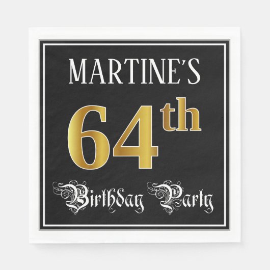 64th Birthday Party — Fancy Script, Faux Gold Look Serviette (Vorderseite)