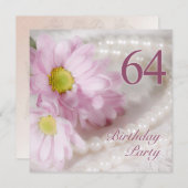 64th Birthday party invitation with daisies Einladung (Vorne/Hinten)
