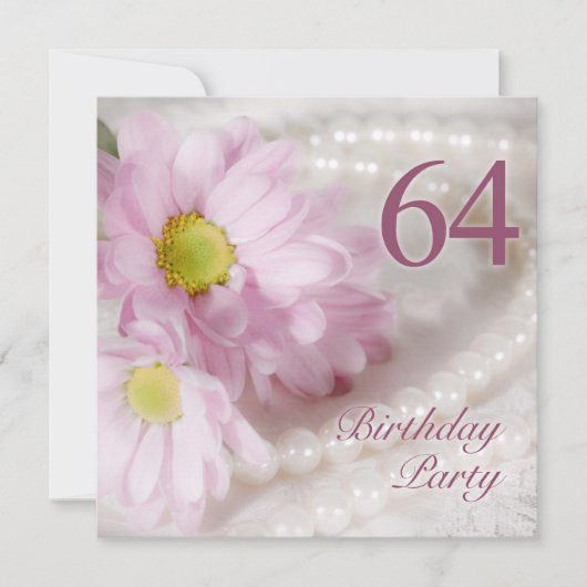 64th Birthday party invitation with daisies Einladung (Vorderseite)