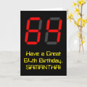 64th Birthday: Red Digital Clock Style "64" + Name Karte (Gelbe Blume)