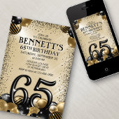 65. Balloons Black Gold Geburtstag Einladung