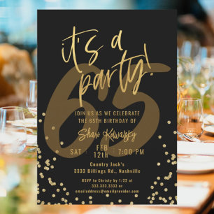 65. Black and Gold Fun Geburtstagsparty Einladung