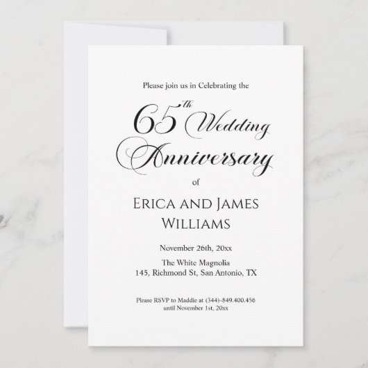 65. Blue Sapphire Hochzeit Jubiläum Elegant Einladung (Vorderseite)