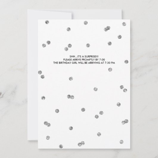 65. Blue Silver Glitzer Confetti Überraschung Part Einladung (Rückseite)