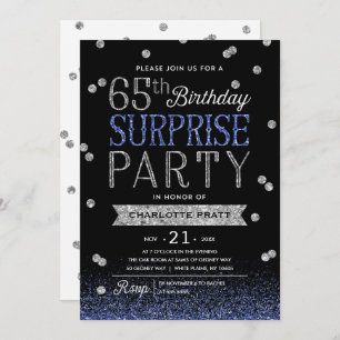 65. Blue Silver Glitzer Confetti Überraschung Part Einladung