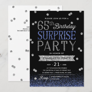 65. Blue Silver Glitzer Confetti Überraschung Part Einladung