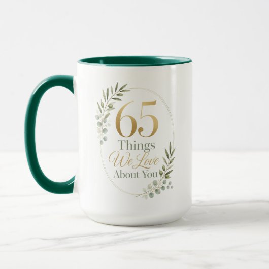 65 Dinge, die wir an Mama lieben Tasse (Links)