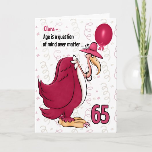 65. Funny Birthday Pink Buzzard mit Namen Karte (Vorderseite)